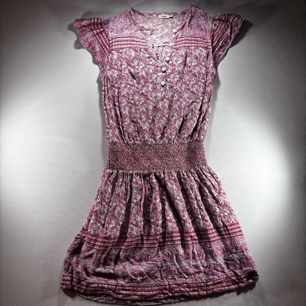 Faherty Women's Bimini Smocked Waist Floral Dress Size Small, Flutter Sleeves